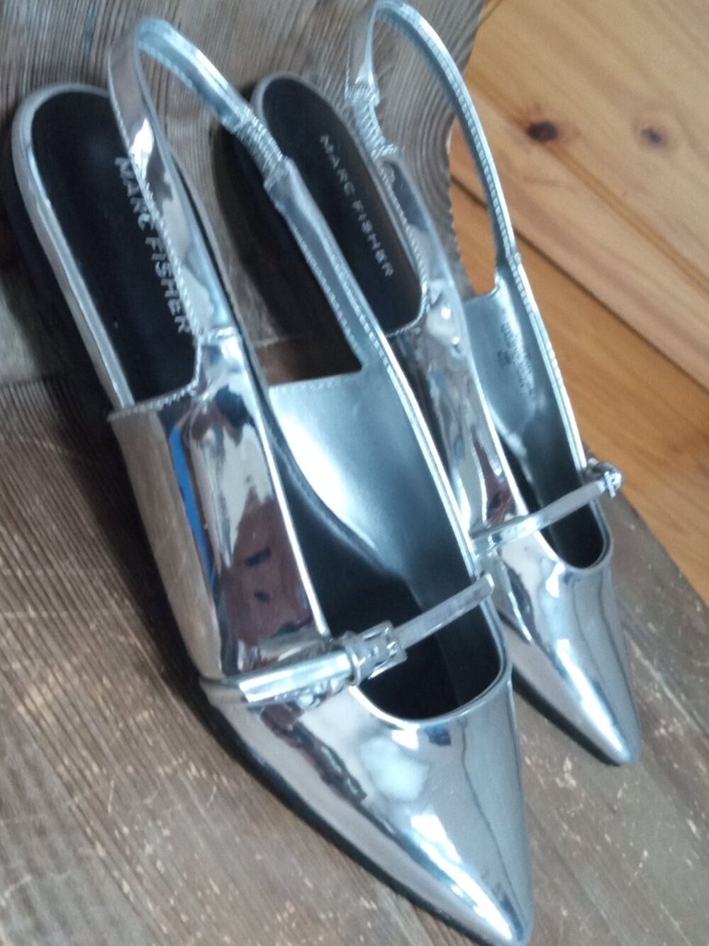 Marc Fisher Women's Size 7 Metallic Silver Mary Jane Point Toe Slingback Flats